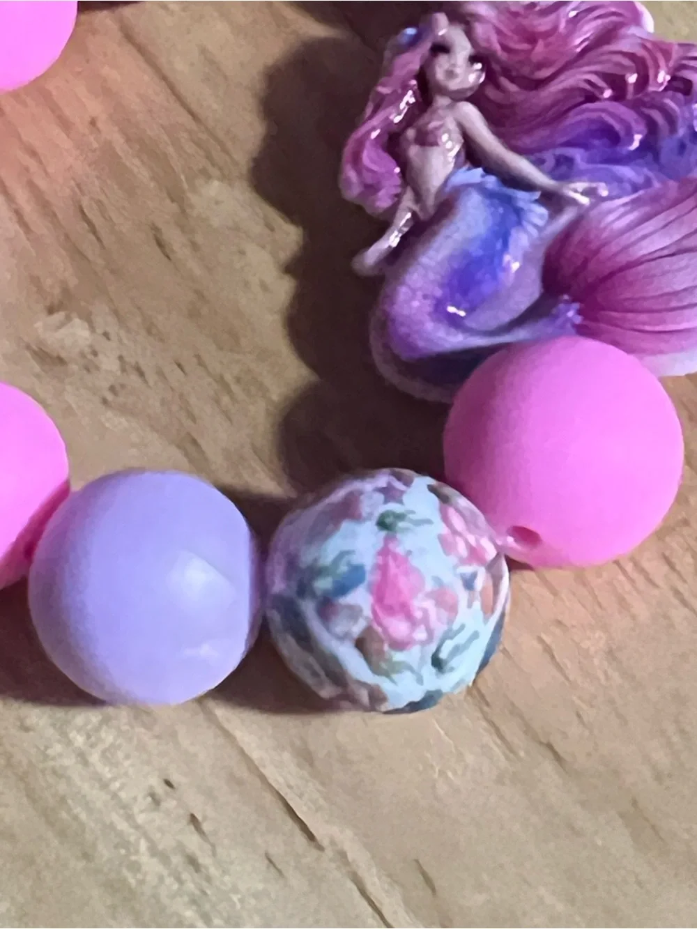 Pink & Lavender Mermaid Bead Stretch Bracelet for kids or adult B203